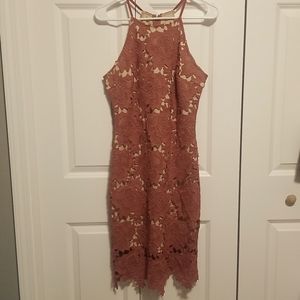 Akira Black Label Pink Floral Lace Midi Dress size Medium